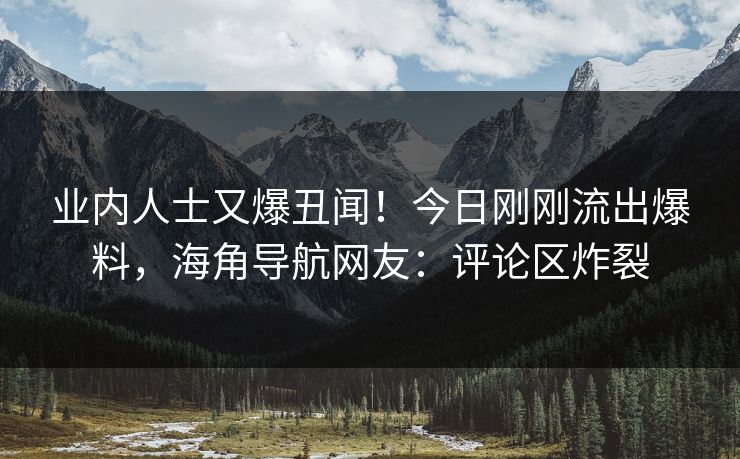 业内人士又爆丑闻！今日刚刚流出爆料，海角导航网友：评论区炸裂