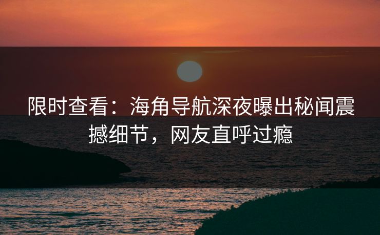限时查看：海角导航深夜曝出秘闻震撼细节，网友直呼过瘾