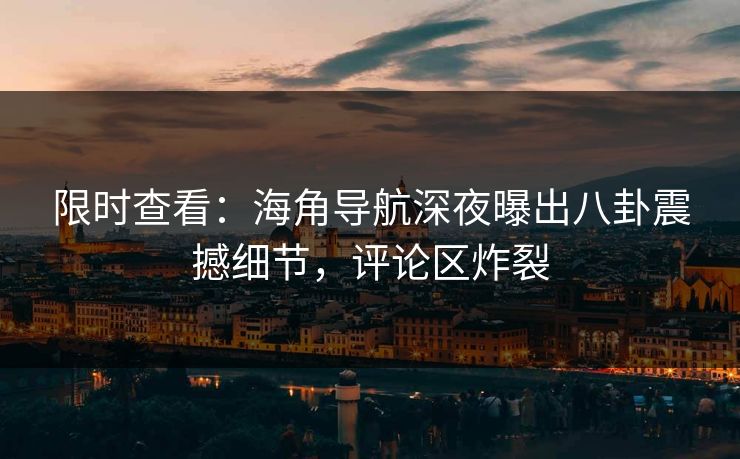 限时查看：海角导航深夜曝出八卦震撼细节，评论区炸裂